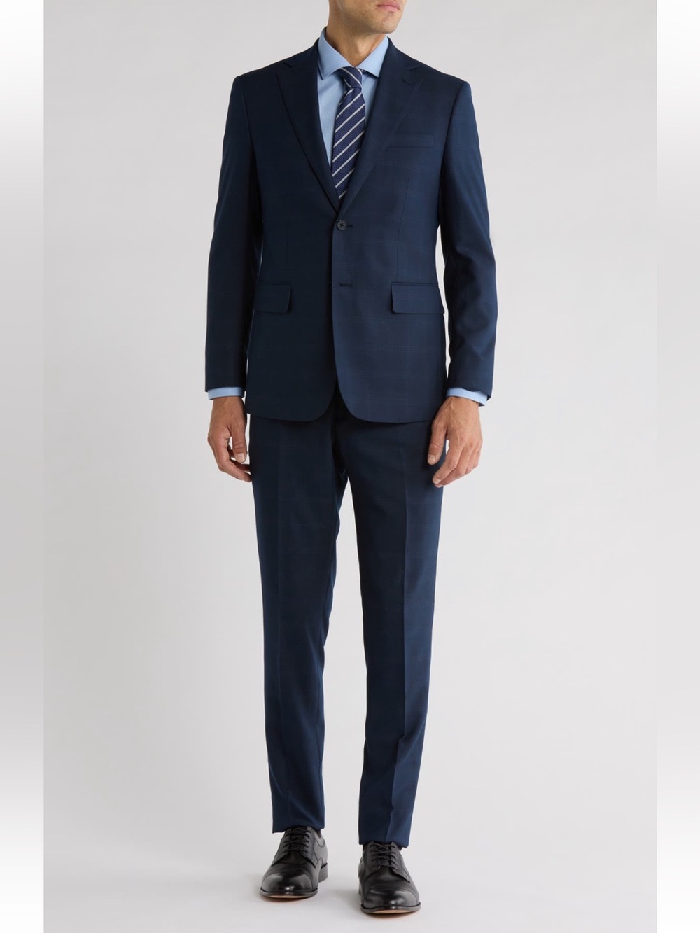 English Laundry Trim Fit Solid slim fit Two Piece Suit navy plaid 38 short NWT